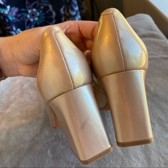 Marc Fisher Champagne Gold Square Heel Closed Toe Pumps - Picture 5 of 9